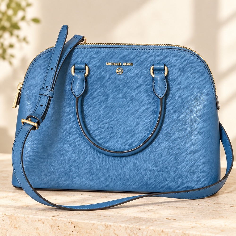 Michael Kors Dome Satchel Large Cornflower Blue Saffiano Leather Luxury